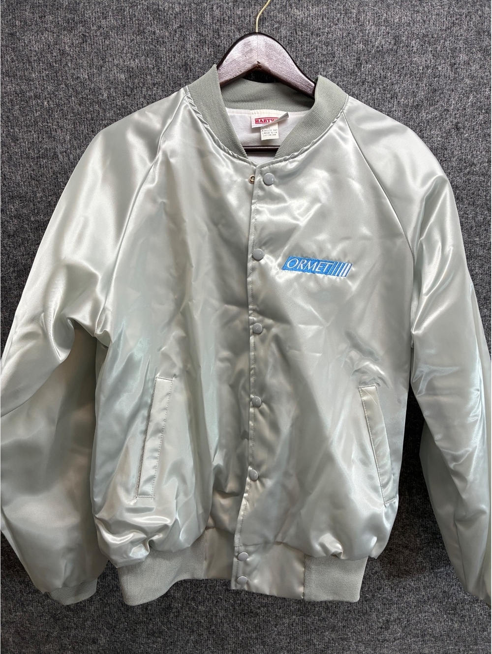 Hartwell Silver Satin Bomber Jacket Large 42-44 USA Made Ormet OH Monroe